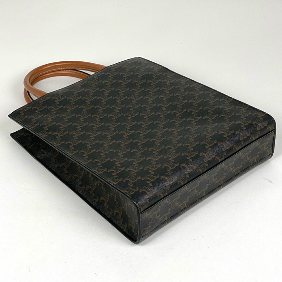 Celine Small Vertical Hippo Shoulder Bag Triomphe Tote Canvas Tan Brown - Picture 2 of 7